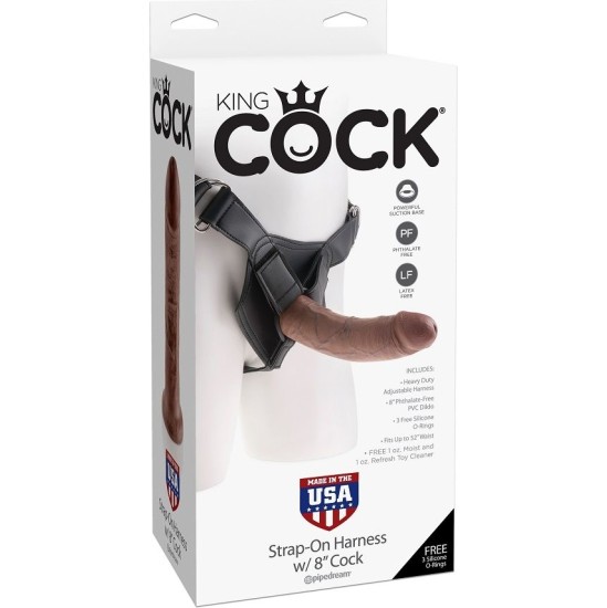 King Cock HARNESS WITH REALISTIC PENIS BROWN 20.3 CM