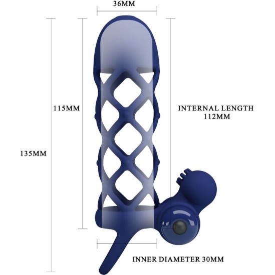 Pretty Love Male PRETTY LOVE - GIANN VIBRATOR RING WITH SILICONE SHEATH BLUE