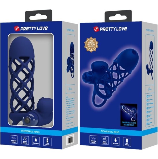 Pretty Love Male PRETTY LOVE - GIANN VIBRATOR RING WITH SILICONE SHEATH BLUE