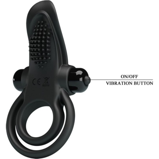 Pretty Love DOUBLE VIBRATING RING + CLITORIS STIMULATOR 10 VIBRATIONS BLACK