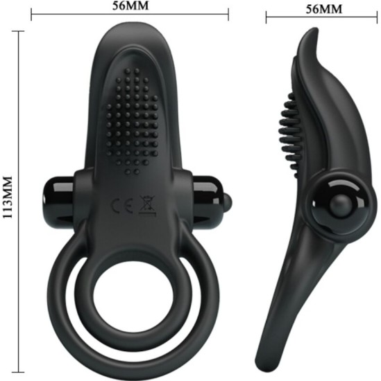 Pretty Love DOUBLE VIBRATING RING + CLITORIS STIMULATOR 10 VIBRATIONS BLACK