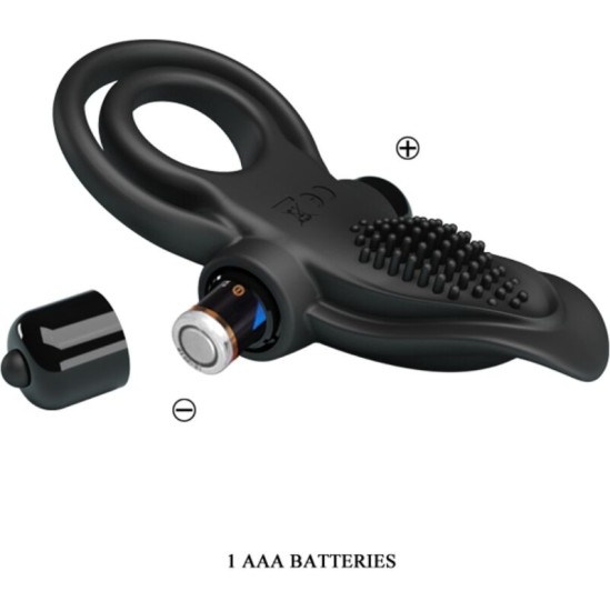 Pretty Love DOUBLE VIBRATING RING + CLITORIS STIMULATOR 10 VIBRATIONS BLACK