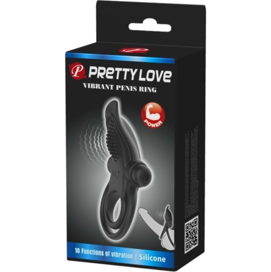 Pretty Love DOUBLE VIBRATING RING + CLITORIS STIMULATOR 10 VIBRATIONS BLACK