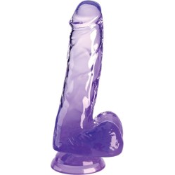 King Cock CLEAR REALISTIC PENIS WITH BALLS 13.5 CM PURPLE