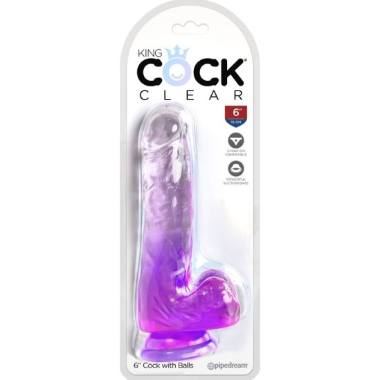 King Cock CLEAR REALISTIC PENIS WITH BALLS 13.5 CM PURPLE