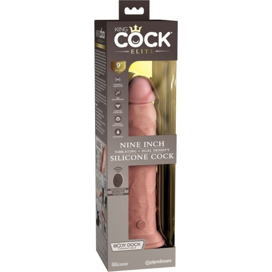 King Cock ELITE REALISTIC DILDO VIBRATOR & SILICONE REMOTE CONTROL 23 CM
