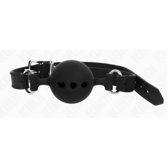 Kink Collar & Gag KINK - FULL SILICONE GAG 55 x 2 CM WITH 5 CM BALL SIZE L BLACK ADJUSTABLE 35-51 CM