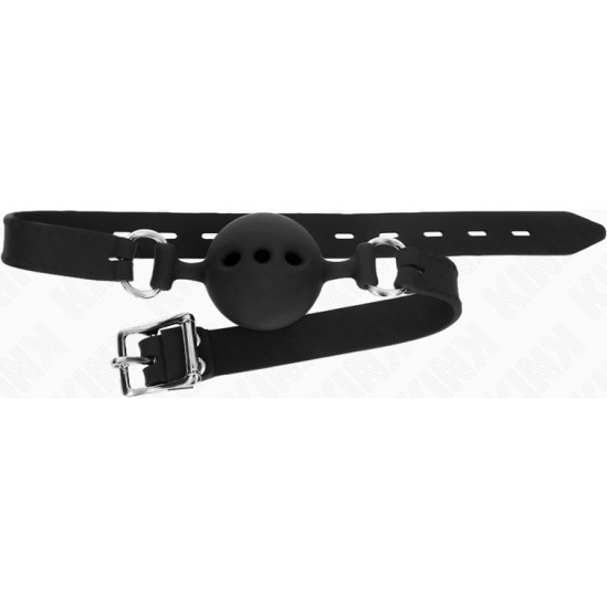 Kink Collar & Gag KINK - FULL SILICONE GAG 55 x 2 CM WITH 5 CM BALL SIZE L BLACK ADJUSTABLE 35-51 CM