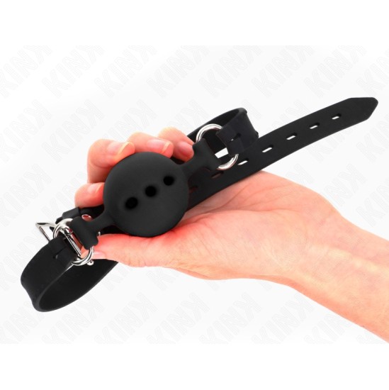 Kink Collar & Gag KINK - FULL SILICONE GAG 55 x 2 CM WITH 5 CM BALL SIZE L BLACK ADJUSTABLE 35-51 CM