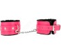 Kink Wrist Restraint KINK - PREMIUM FUR LINED WRIST RESTRAINTS BLACK WITH RASPBERRY ROSE BELT ADJUSTABLE 17-29 CM X 6 CM