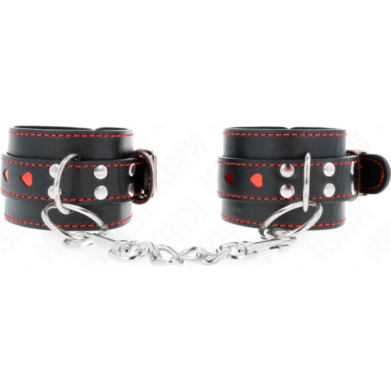 Kink Wrist Restraint KINK - BLACK WRIST RESTRAINTS WITH RED HEART INLAY ADJUSTABLE 21-28 CM X 5.5 CM
