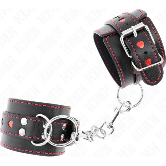 Kink Wrist Restraint KINK - BLACK WRIST RESTRAINTS WITH RED HEART INLAY ADJUSTABLE 21-28 CM X 5.5 CM