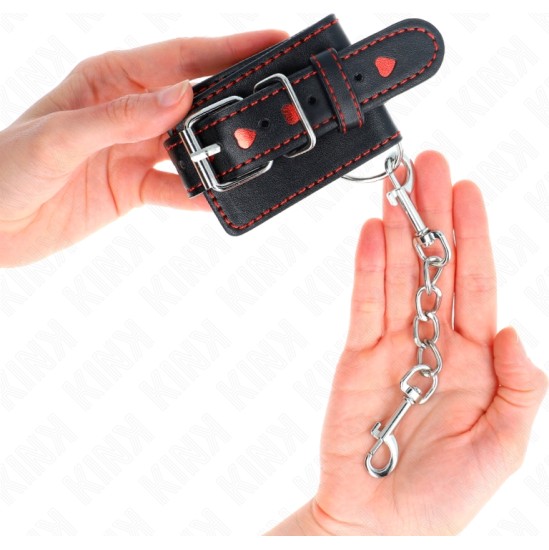 Kink Wrist Restraint KINK - BLACK WRIST RESTRAINTS WITH RED HEART INLAY ADJUSTABLE 21-28 CM X 5.5 CM