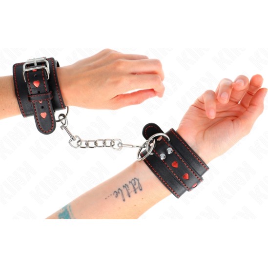 Kink Wrist Restraint KINK - BLACK WRIST RESTRAINTS WITH RED HEART INLAY ADJUSTABLE 21-28 CM X 5.5 CM