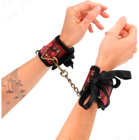 Kink Wrist Restraint KINK - SCANDAL WRIST RESTRAINTS RED-BLACK LACE DETAILS 24.5 CM X 6.5 CM