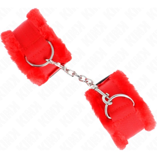 Kink Wrist Restraint KINK - FURRY LINED WRIST RESTRAINTS RED ADJUSTABLE 17-31 CM X 7 CM