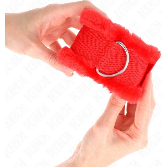 Kink Wrist Restraint KINK - FURRY LINED WRIST RESTRAINTS RED ADJUSTABLE 17-31 CM X 7 CM