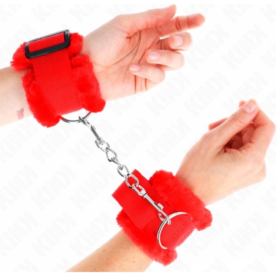 Kink Wrist Restraint KINK - FURRY LINED WRIST RESTRAINTS RED ADJUSTABLE 17-31 CM X 7 CM