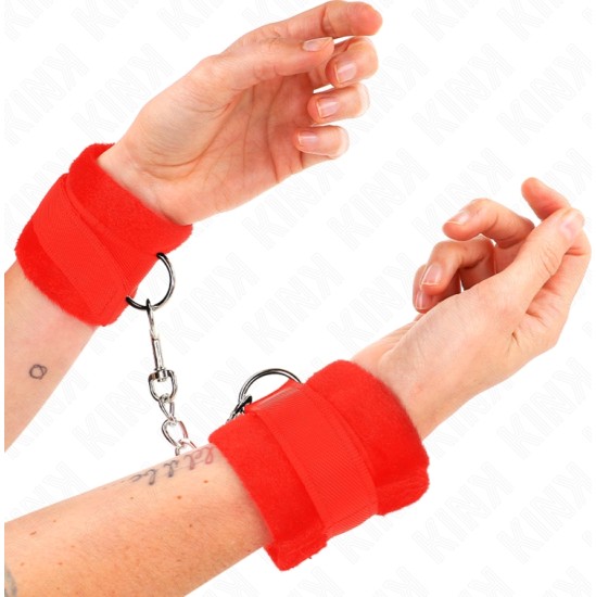 Kink Wrist Restraint KINK - BEGINNER FUR HAND CUFFS RED 30 X 7 CM