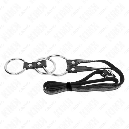 Kink Ring Power KINK - TRIPLE METAL PENIS RING 3.8 CM TO 5 CM WITH LEATHER BELT 112 CM