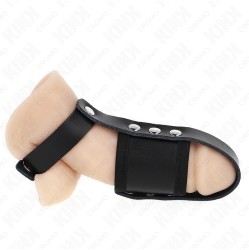 Kink Ring Power KINK - LEATHER PENIS CAGE RING WITH ADJUSTABLE COATED BALL DIVIDER STRAP