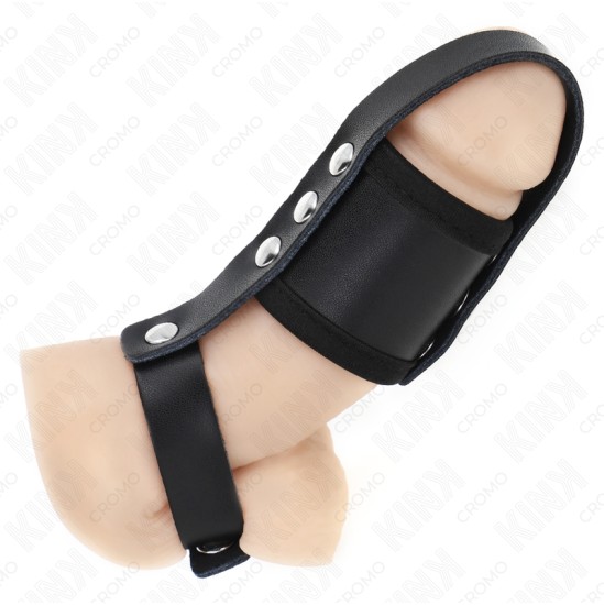 Kink Ring Power KINK - LEATHER PENIS CAGE RING WITH ADJUSTABLE COATED BALL DIVIDER STRAP