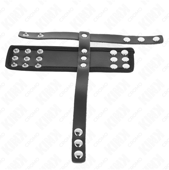 Kink Ring Power KINK - LEATHER PENIS CAGE RING WITH ADJUSTABLE COATED BALL DIVIDER STRAP