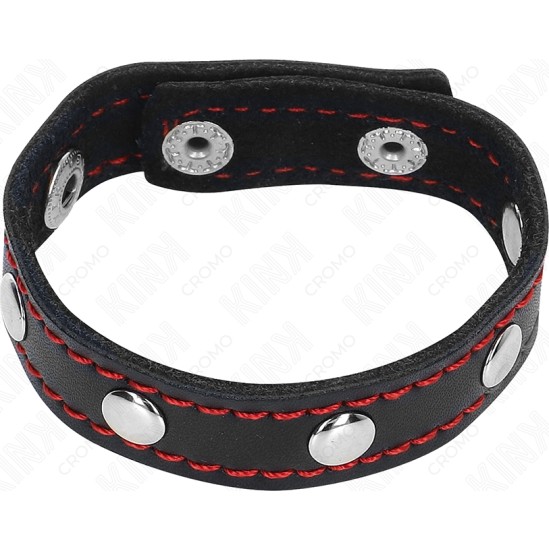 Kink Ring Power KINK - LEATHER PENIS RING WITH PRESSURE CLOSURE RED LINING 21 X 1.5 CM