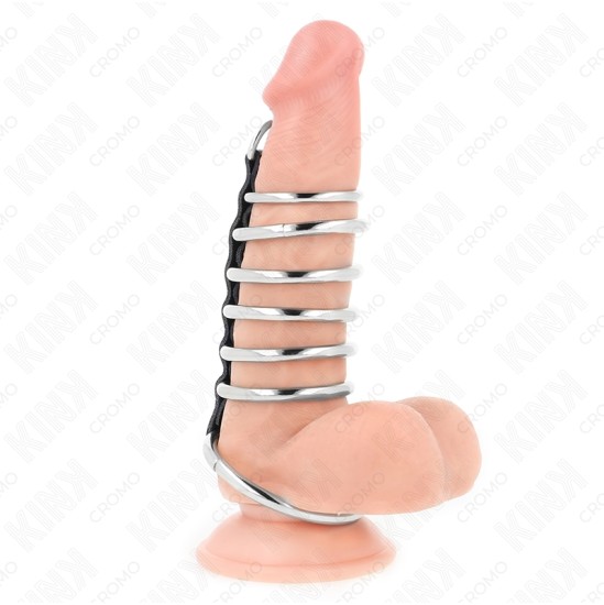 Kink Ring Power KINK - 7 METAL PENIS RINGS 3.2 CM TO 5 CM CONNECTED BY LEATHER