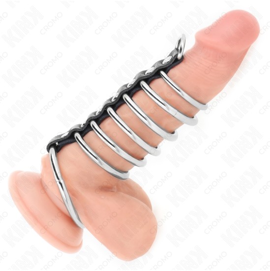 Kink Ring Power KINK - 7 METAL PENIS RINGS 3.2 CM TO 5 CM CONNECTED BY LEATHER
