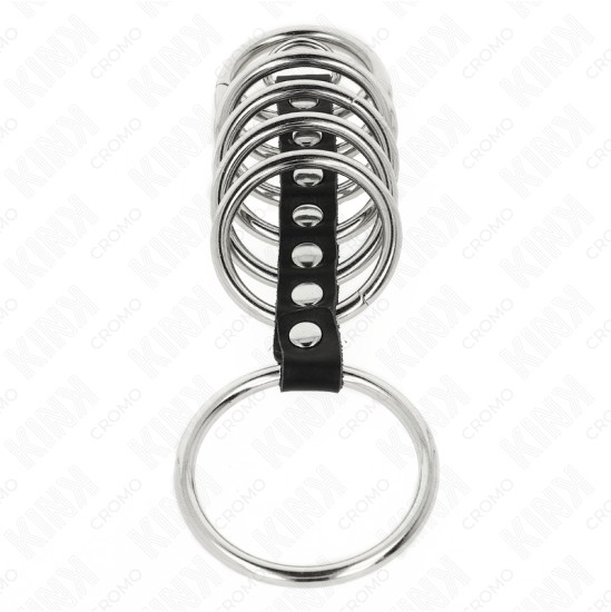 Kink Ring Power KINK - 7 METAL PENIS RINGS 3.2 CM TO 5 CM CONNECTED BY LEATHER