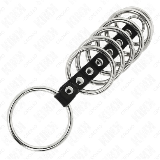 Kink Ring Power KINK - 7 METAL PENIS RINGS 3.2 CM TO 5 CM CONNECTED BY LEATHER