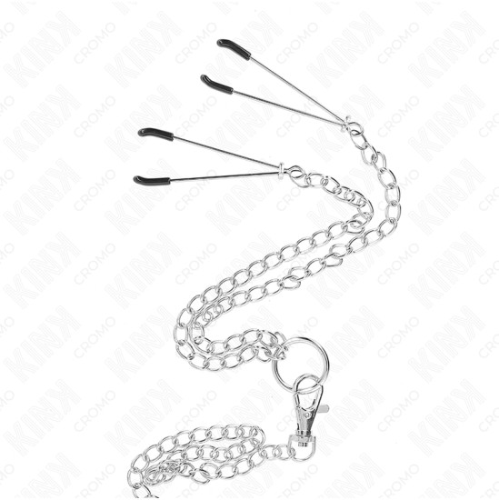 Kink Ring Power KINK - TRIPLE CHROME METAL PENIS RING 3.8 CM TO 5 CM WITH 26 CM METAL CHAIN AND NIPPLE CLAMPS MODEL 2