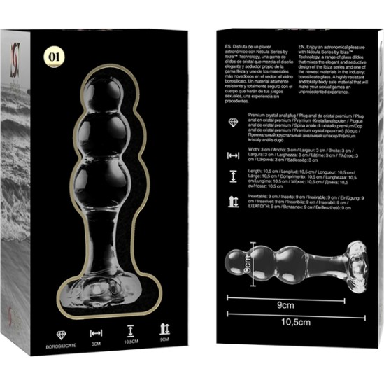 Nebula Series By Ibiza MODEL 1 ANAL PLUG BOROSILICATE GLASS CLEAR 10.5 CM -O- 3 CM