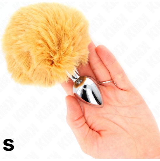 Kink Pleasure Plugs KINK - STAINLESS STEEL PLUG 7 x 3 CM WITH BEIGE FAUX FUR RABBIT TAIL 8 CM