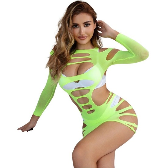 Subblime Dresses SUBBLIME - 952280 GREEN LONG SLEEVE ELASTIC FISHNET DRESS ONE SIZE