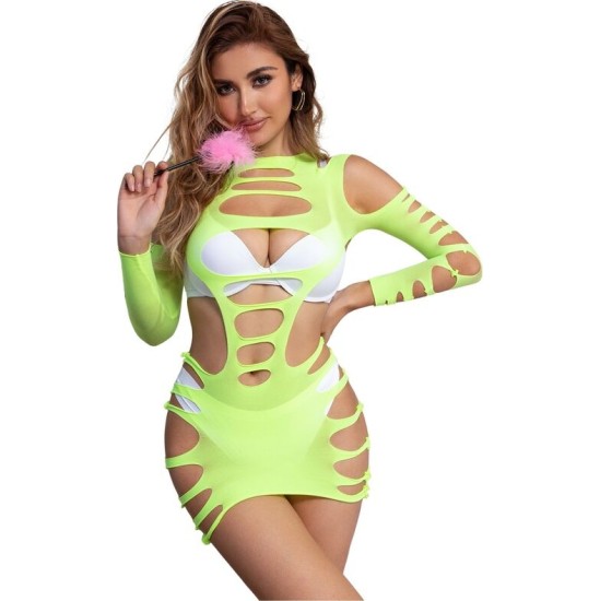 Subblime Dresses SUBBLIME - 952280 GREEN LONG SLEEVE ELASTIC FISHNET DRESS ONE SIZE