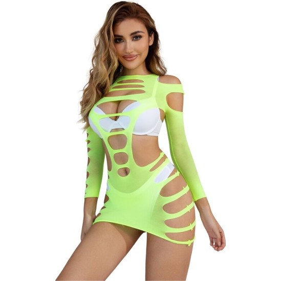 Subblime Dresses SUBBLIME - 952280 GREEN LONG SLEEVE ELASTIC FISHNET DRESS ONE SIZE