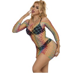 Subblime Dresses SUBBLIME - 952426 RAINBOW LONG SLEEVE FISHNET DRESS ONE SIZE