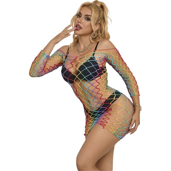 Subblime Dresses SUBBLIME - 952426 RAINBOW LONG SLEEVE FISHNET DRESS ONE SIZE