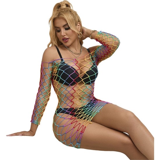 Subblime Dresses SUBBLIME - 952426 RAINBOW LONG SLEEVE FISHNET DRESS ONE SIZE
