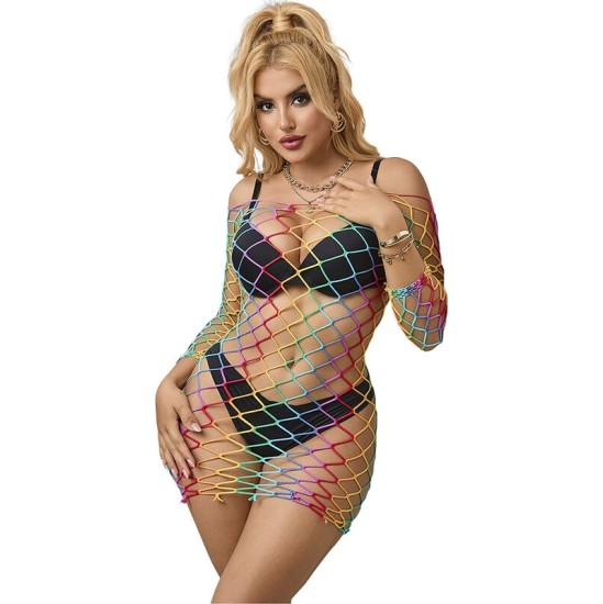 Subblime Dresses SUBBLIME - 952426 RAINBOW LONG SLEEVE FISHNET DRESS ONE SIZE