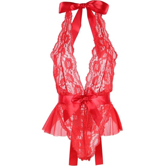 Subblime Bodies SUBBLIME - 953980 SEXY BODY WITH RUFFLES + BELT RED L/XL