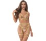 Subblime Sets SUBBLIME - 954352 BRA + THONG + GARTER BELT FLORAL DESIGN YELLOW L/XL