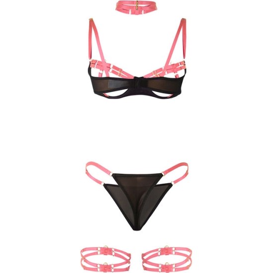 Subblime Sets SUBBLIME - 955304 BRA SET WITH NECKLACE AND LEG DETAILS FLUORESCENT PINK L/XL