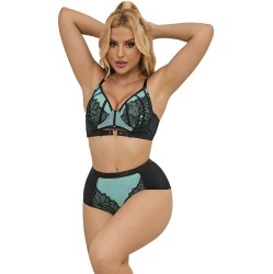 Subblime Sets SUBBLIME - 955564 GREEN PATENT LEATHER MESH ZIPPER BRA SET L/XL