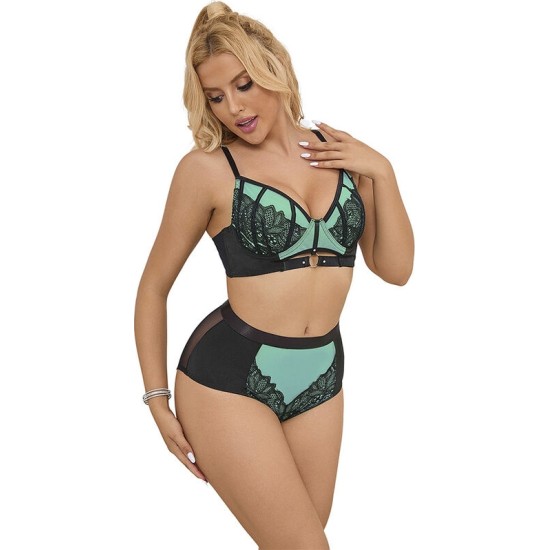 Subblime Sets SUBBLIME - 955564 GREEN PATENT LEATHER MESH ZIPPER BRA SET L/XL