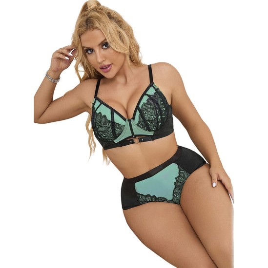 Subblime Sets SUBBLIME - 955564 GREEN PATENT LEATHER MESH ZIPPER BRA SET L/XL