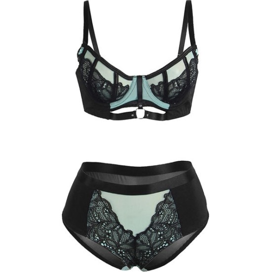 Subblime Sets SUBBLIME - 955564 GREEN PATENT LEATHER MESH ZIPPER BRA SET L/XL