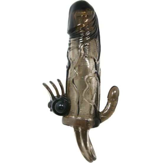 Baile For Him BAILE - BRAVE MAN PENIS COVER WITH CLIT AND ANAL STIMULATION DOUBLE BULLET BLACK 16.5 CM